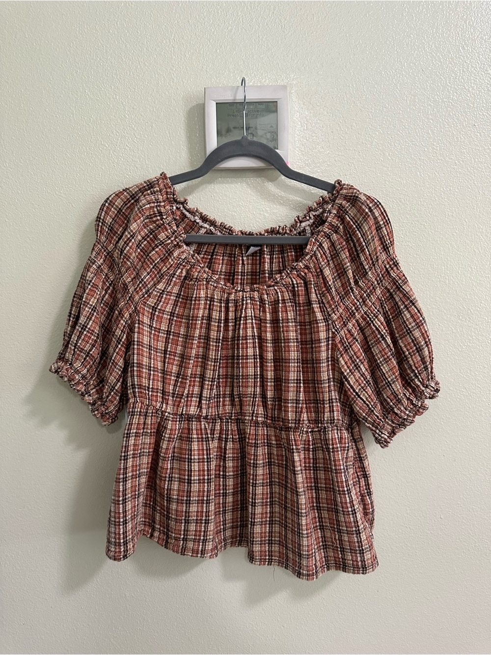 Women’s Plaid Peasant Blouse - Rust Multi colored Old Navy Size L